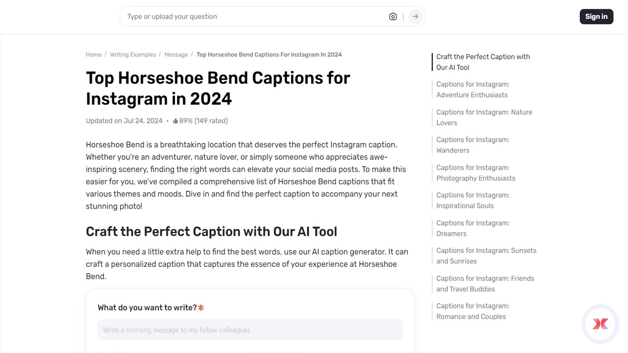 Creating Captivating Horseshoe Bend Captions with AI